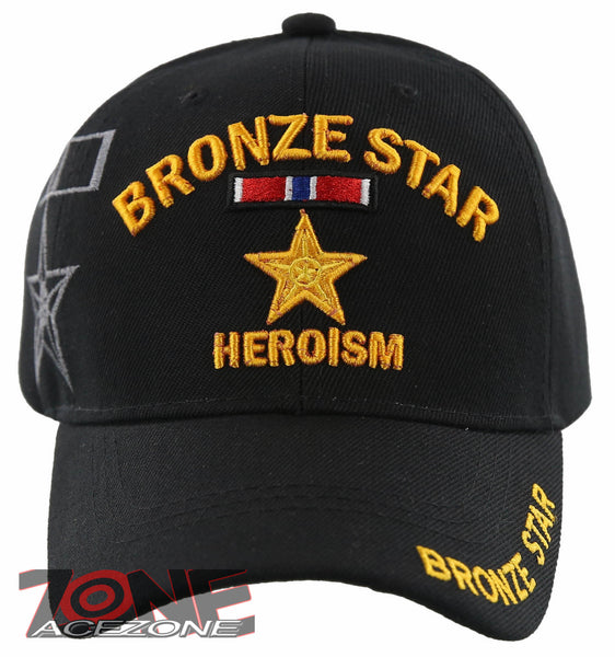 NEW! BRONZE STAR HEROISM STAR MEDAL BALL CAP HAT BLACK
