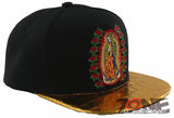 NEW! FLAT BILL MARIA VIRGIN GUADALUPE METALIC GOLD SNAPBACK CAP HAT BLACK