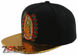 NEW! FLAT BILL MARIA VIRGIN GUADALUPE METALIC GOLD SNAPBACK CAP HAT BLACK
