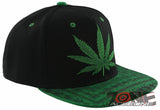 NEW! FLAT BILL MARIJUANA WEED LEAF CANNABIS POT SNAPBACK CAP HAT BLACK