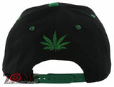 NEW! FLAT BILL MARIJUANA WEED LEAF CANNABIS POT SNAPBACK CAP HAT BLACK