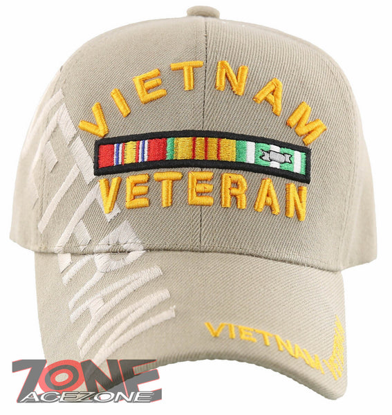 NEW! VIETNAM VETERAN SIDE SHADOW RIBBON BAR MILITARY BALL CAP HAT TAN