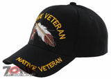 NEW! NATIVE VETERAN BIG FEATHER INDIAN AMERICAN BALL CAP HAT BLACK