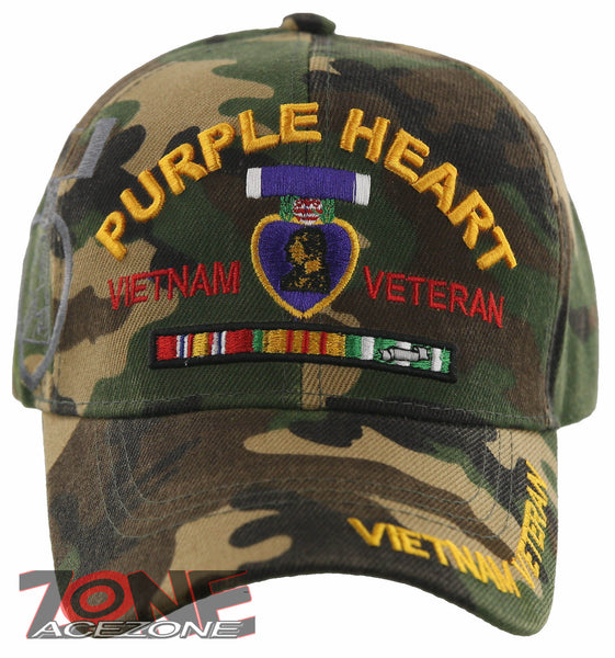 NEW! PURPLE HEART COMBAT WOUNDED MILITARY VIETNAM VETERAN BALL CAP HAT CAMO