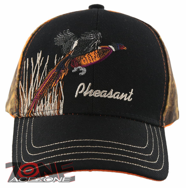 NEW! PHEASANT OUTDOOR HUNTING SIDE BALL CAP HAT BLACK ORANGE CAMO