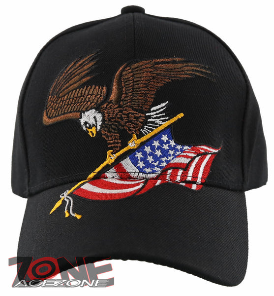 NEW! EAGLE USA FLAG NEW BALL CAP HAT BLACK