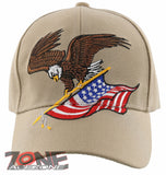 NEW! EAGLE USA FLAG NEW BALL CAP HAT TAN