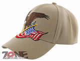 NEW! EAGLE USA FLAG NEW BALL CAP HAT TAN