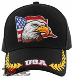 NEW! EAGLE USA FLAG LEAF BALL CAP HAT BLACK