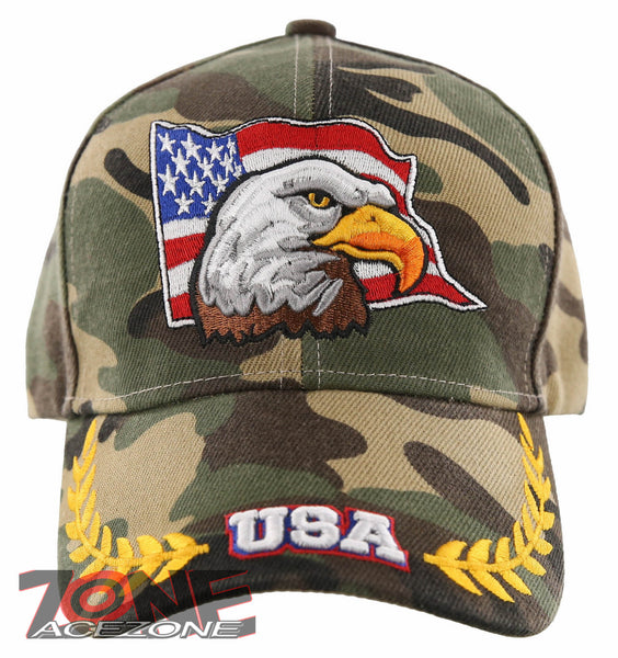 NEW! EAGLE USA FLAG LEAF BALL CAP HAT CAMO
