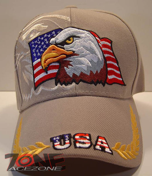 WHOLESALE NEW! EAGLE USA FLAG MILITARY CAP HAT TAN