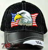 NEW! W/LEATHER MESH EAGLE USA FLAG MILITARY CAP HAT BLACK