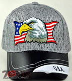 NEW! W/LEATHER MESH EAGLE USA FLAG MILITARY CAP HAT GRAY