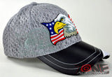 NEW! W/LEATHER MESH EAGLE USA FLAG MILITARY CAP HAT GRAY