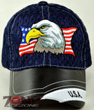 NEW! W/LEATHER MESH EAGLE USA FLAG MILITARY CAP HAT NAVY