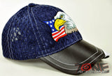 NEW! W/LEATHER MESH EAGLE USA FLAG MILITARY CAP HAT NAVY