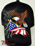 NEW! EAGLE USA FLAG SHADOW MILITARY CAP HAT BLACK