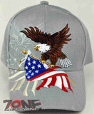 NEW! EAGLE USA FLAG SHADOW MILITARY CAP HAT GRAY