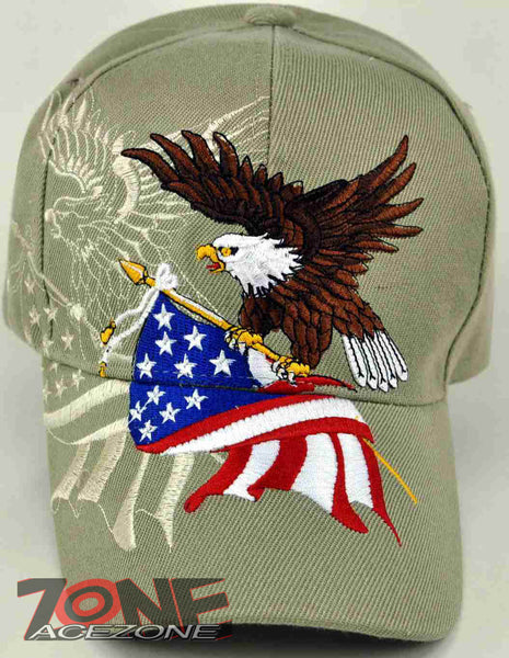 NEW! EAGLE USA FLAG SHADOW MILITARY CAP HAT TAN