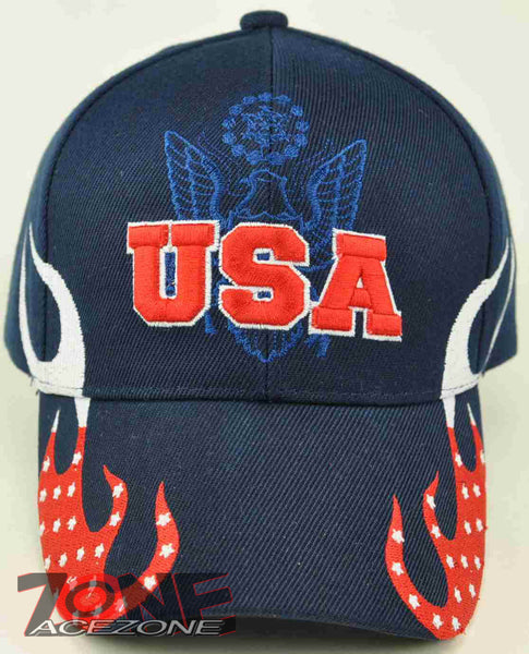 NEW! USA STAR FLAMES CAP HAT NAVY