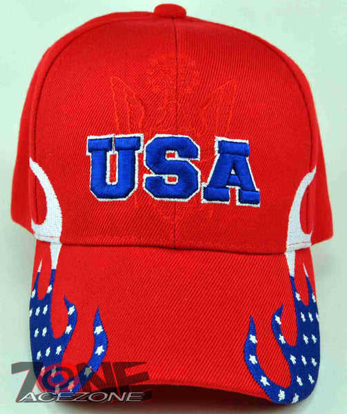NEW! USA STAR FLAMES CAP HAT RED