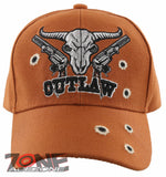 NEW! OUTLAW SKULL GUNS BALL CAP HAT ORANGE