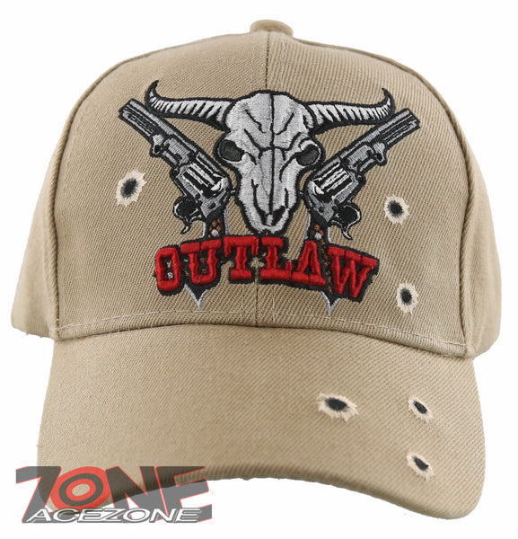 NEW! OUTLAW SKULL GUNS BALL CAP HAT TAN – AceZone.com