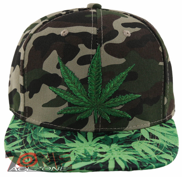 NEW! FLAT BILL MARIJUANA WEED LEAF CANNABIS POT SNAPBACK CAP HAT GREEN CAMO