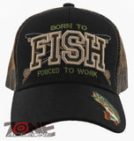 NEW! BORN TO FISH FORCED TO WORK OUTDOOR SPORT FISHING CAP HAT BLACK