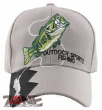 NEW! FISH BASS OUTDOOR SPORT FISHING BALL CAP HAT GRAY