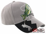 NEW! FISH BASS OUTDOOR SPORT FISHING BALL CAP HAT GRAY