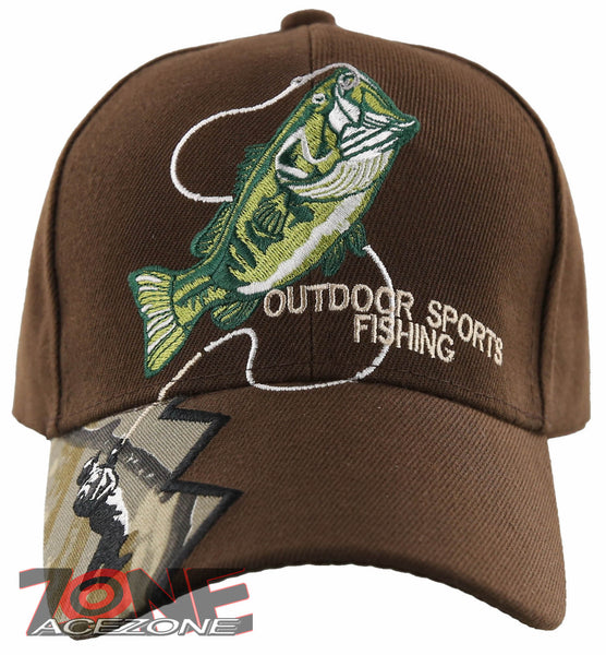 NEW! FISH BASS OUTDOOR SPORT FISHING BALL CAP HAT BROWN
