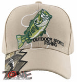NEW! FISH BASS OUTDOOR SPORT FISHING BALL CAP HAT TAN