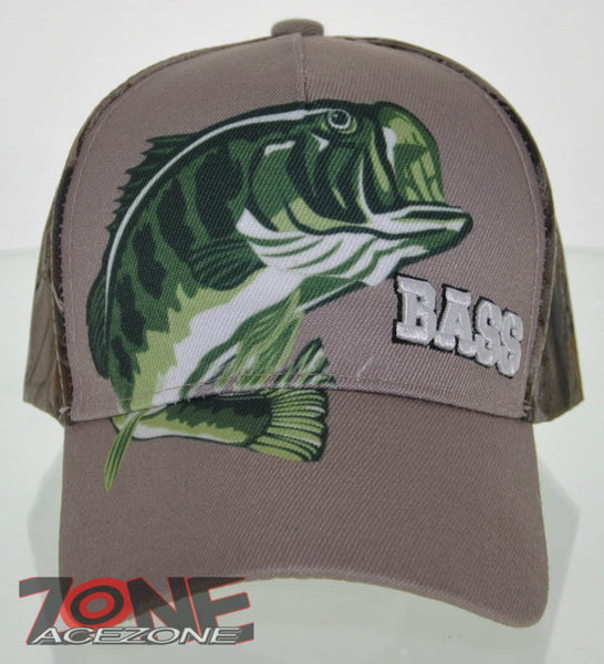 NEW! BIG BASS PRINT FISHING CAP HAT CAMO TAN