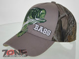 NEW! BIG BASS PRINT FISHING CAP HAT CAMO TAN