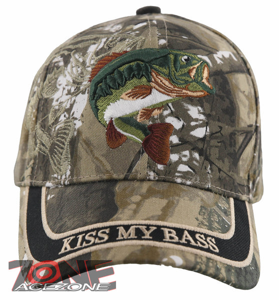 NEW! KISS MY BASS FISHING FOREST CAMO CAP HAT