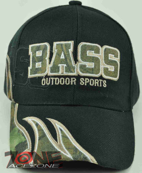 BASS OUTDOOR SPORTS FISHING FLAME CAP HAT BLACK