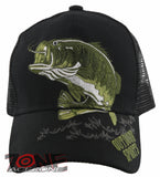 NEW! MESH BIG BASS FISHING OUTDOOR SPORTS BALL CAP HAT BLACK