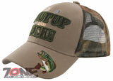 NEW! CAMO MESH BASS SHUT UP AND FISH FISHING BALL CAP HAT TAN