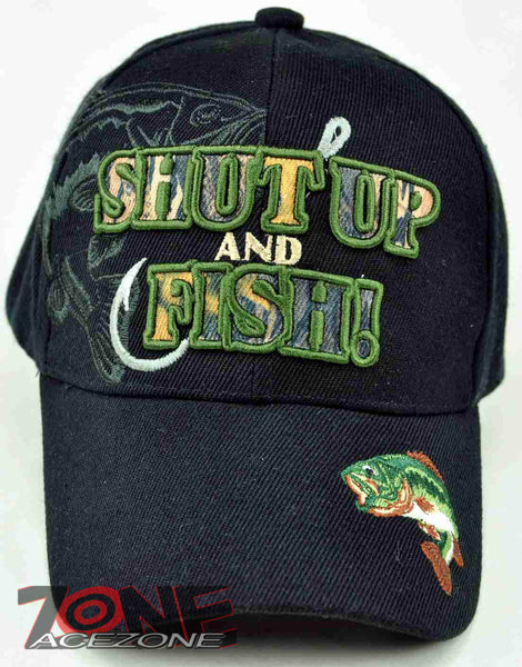 NEW! BASS SHUT UP AND FISH FISHING CAP HAT N1 BLACK
