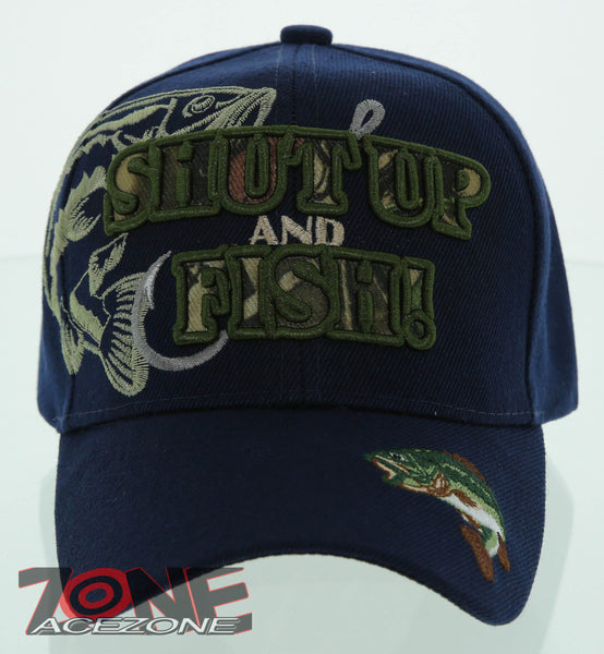 NEW! BASS SHUT UP AND FISH FISHING CAP HAT N1 NAVY