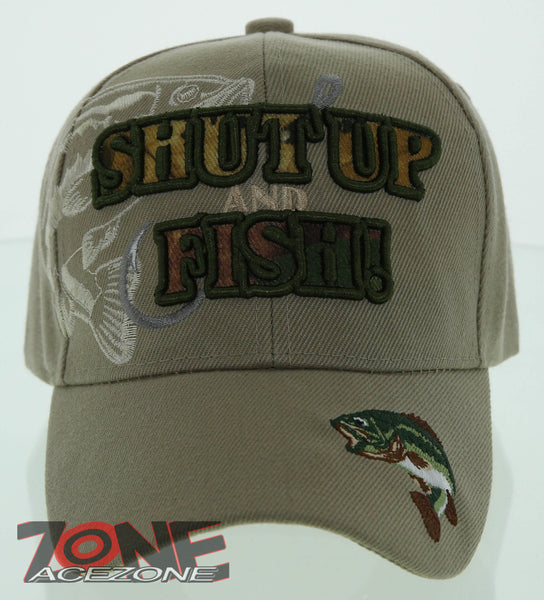 NEW! BASS SHUT UP AND FISH FISHING CAP HAT N1 TAN