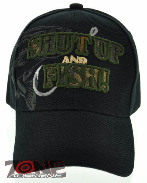 NEW! BASS SHUT UP AND FISH FISHING CAP HAT N2 BLACK
