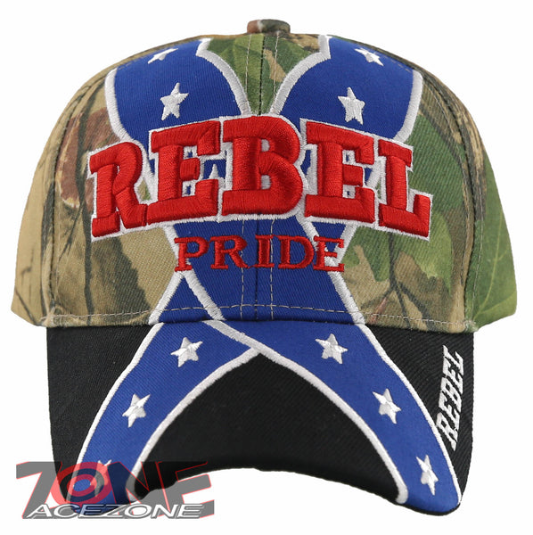 NEW! REBEL PRIDE CROSS FRAG SIDE BALL CAP HAT CAMO BLACK