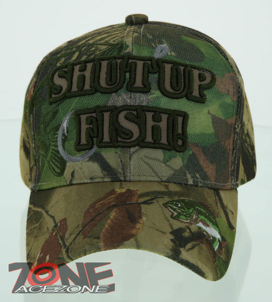 NEW! BASS SHUT UP AND FISH FISHING CAP HAT NW CAMO