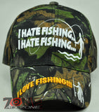 NEW! I LOVE FISHING!!! I HATE FISHING SPORT CAP HAT FOREST GREEN CAMO
