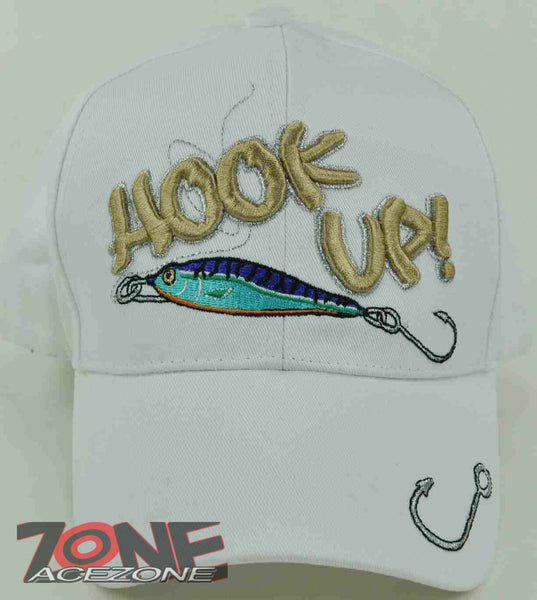 HOOK UP! W/SILVER YARN FISHING CAP HAT WHITE