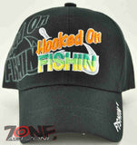 NEW! HOOKED ON FISHIN FISHING CAP HAT BLACK