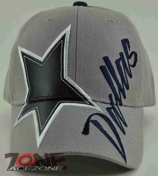 NEW! TEXAS DALLAS STAR CAP HAT W/LEATHER GREY
