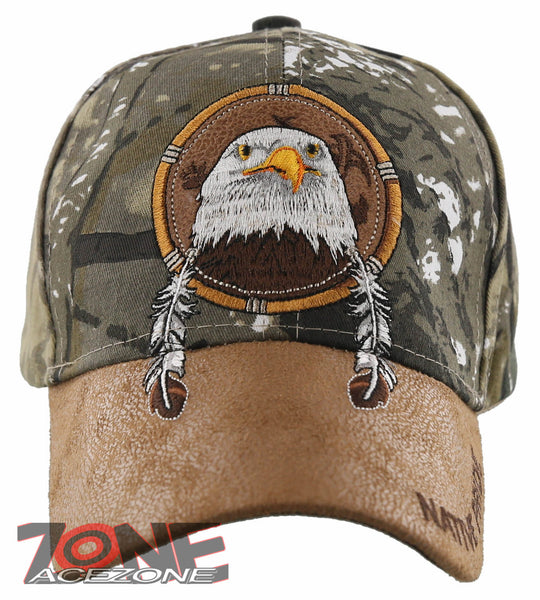 NEW! NATIVE PRIDE EAGLE FEATHERS FAUX LEATHER BASEBALL CAP HAT CAMO